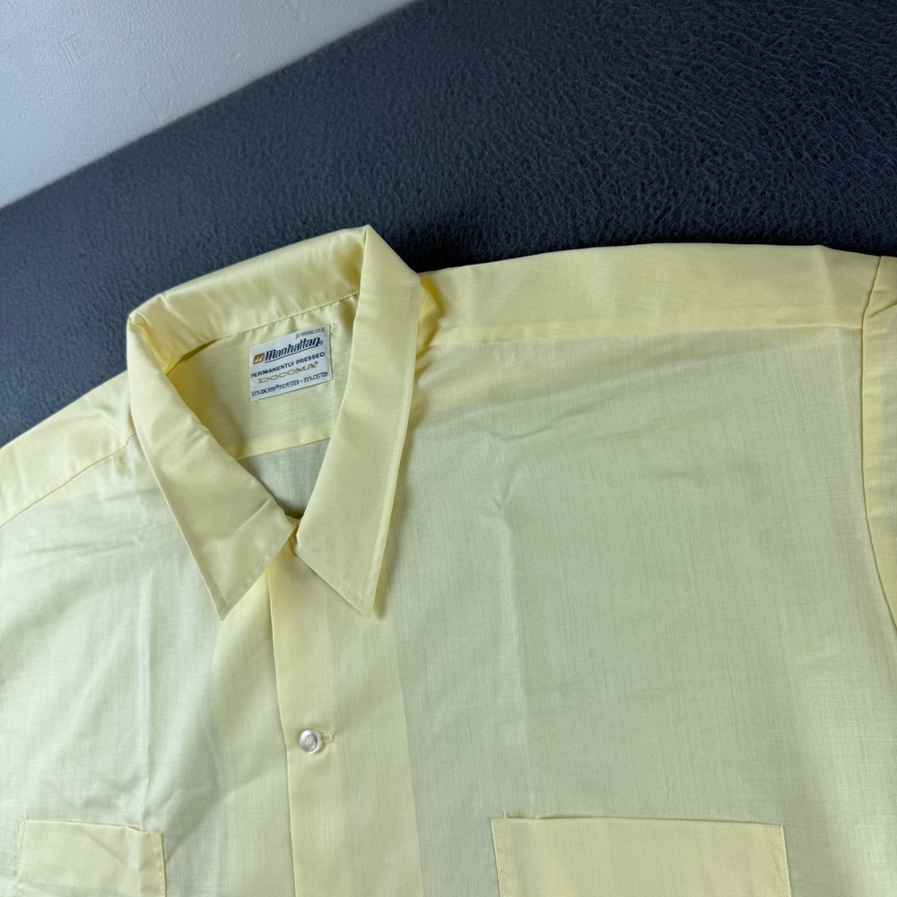 Vintage Manhattan Shirt Men's 4XL Yellow Docoma Dacron Loop Collar 60s 70s True*